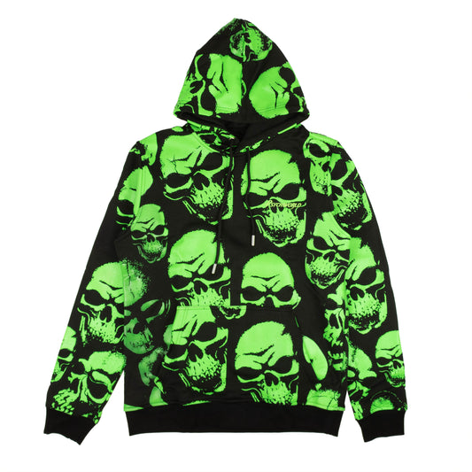 NEW PSYCHWORLD Black & Green Skull Logo Hoodie Sweatshirt