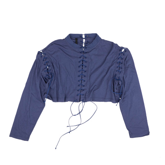 Unravel Project Cropped Lace Up Long Sleeve T-Shirt - Blue