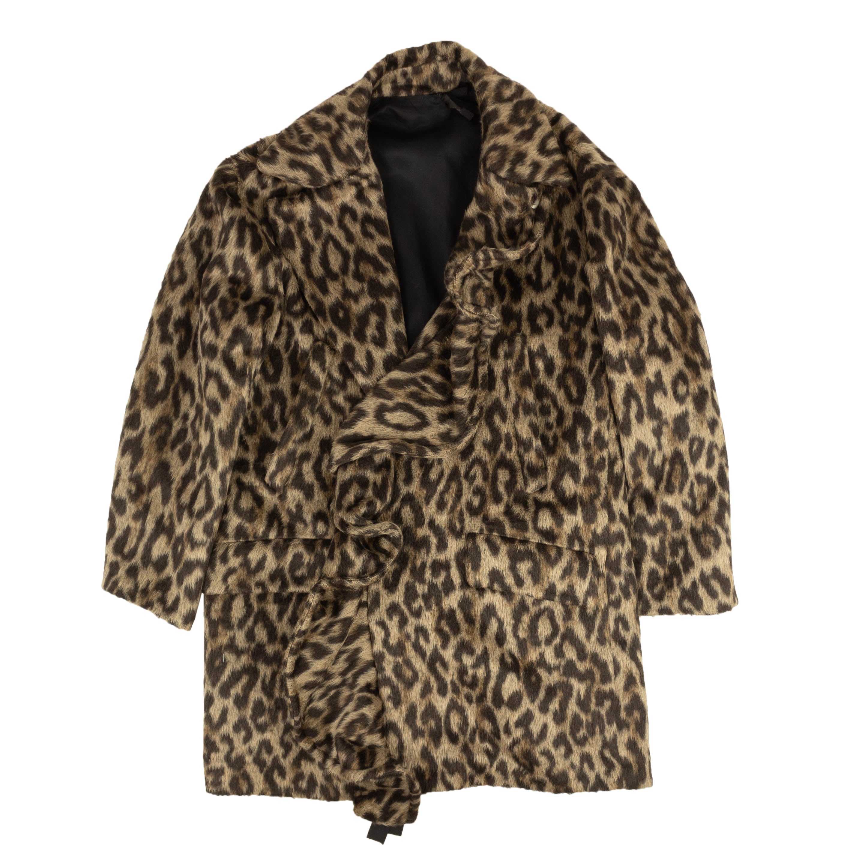 Unravel Project Leopard Print Ruffle Faux Fur Coat - Brown