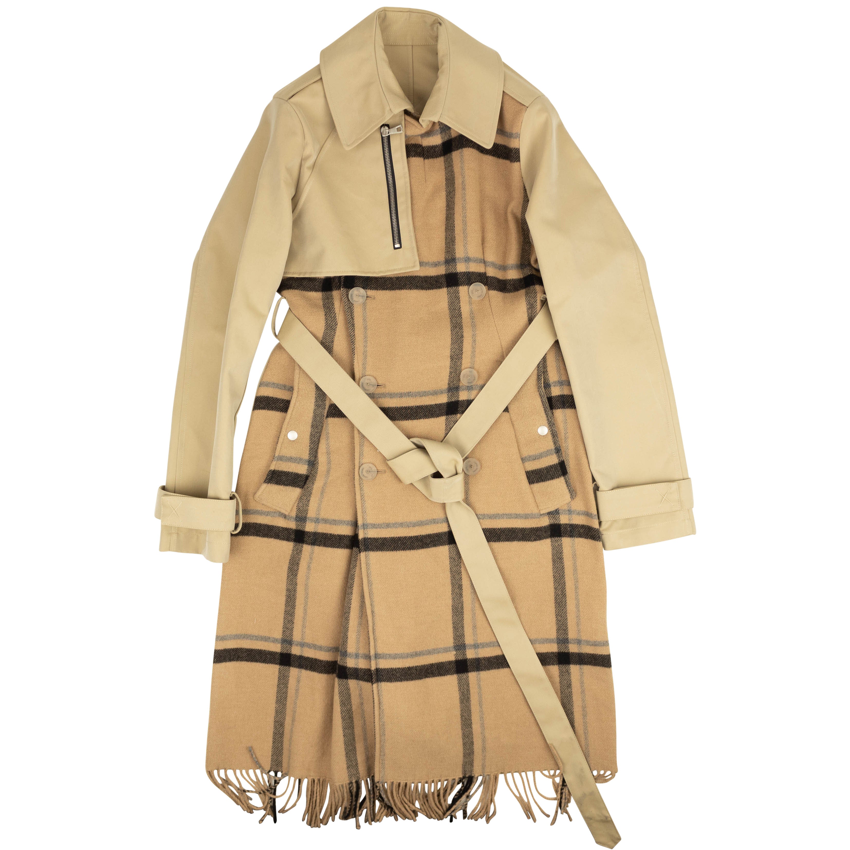 Unravel Project Plaid Asymmetrical Trench Coat - Beige