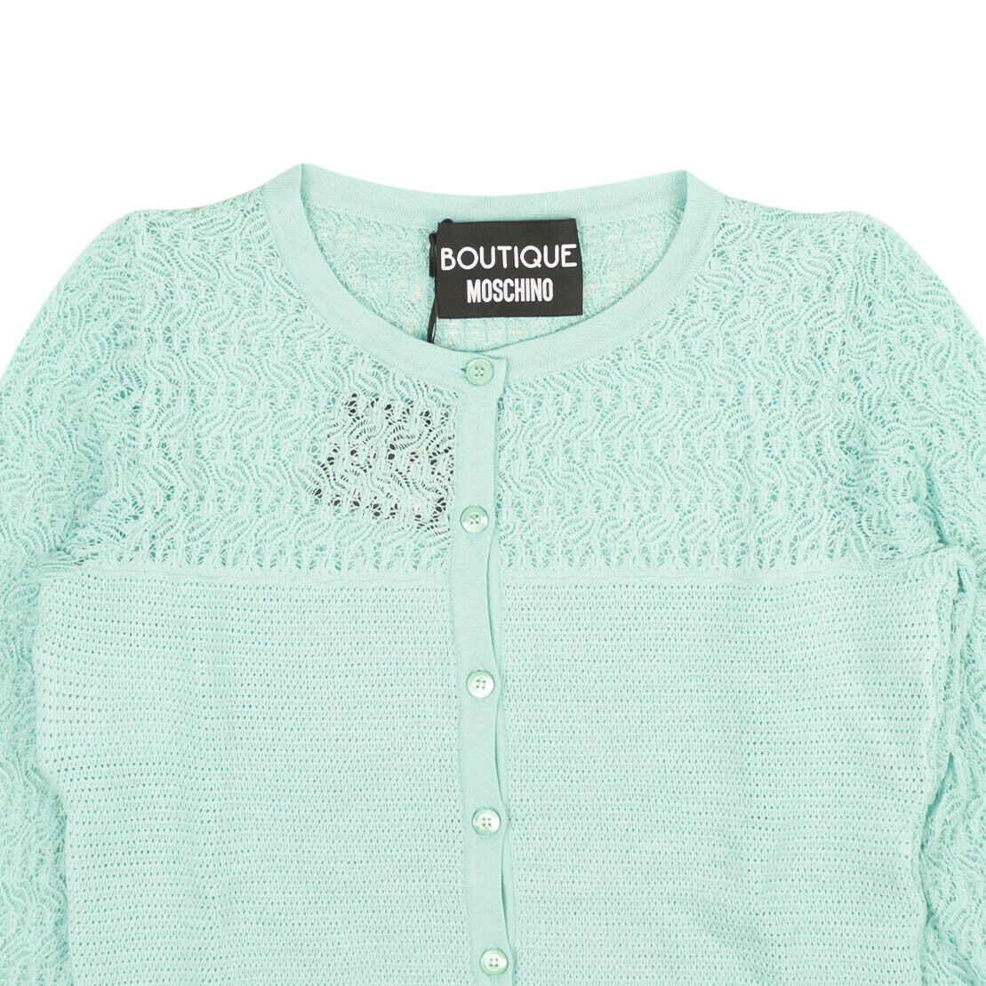 NWT BOUTIQUE MOSCHINO Turquoise Knit Pointelle Cardigan