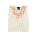White Embroidered Lemon Crocheted Vest