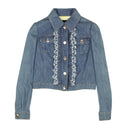 Blue Eyelet Ruffle Denim Jacket