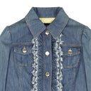 Blue Eyelet Ruffle Denim Jacket