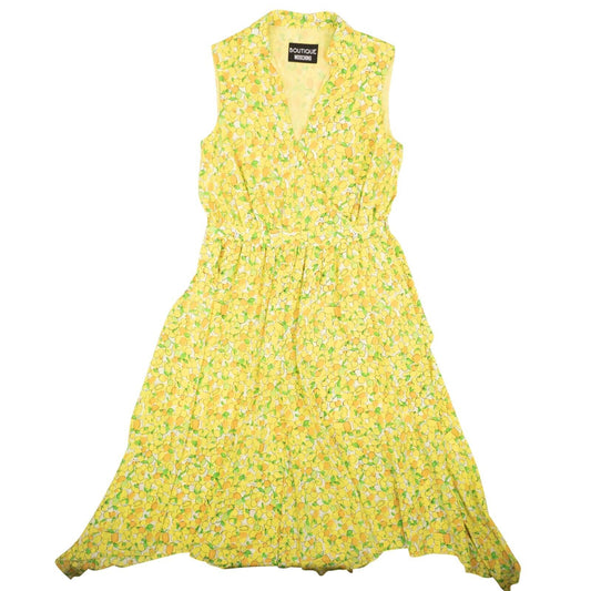 NWT BOUTIQUE MOSCHINO Yellow Lemon Silk Wrap Assymetrical Dress
