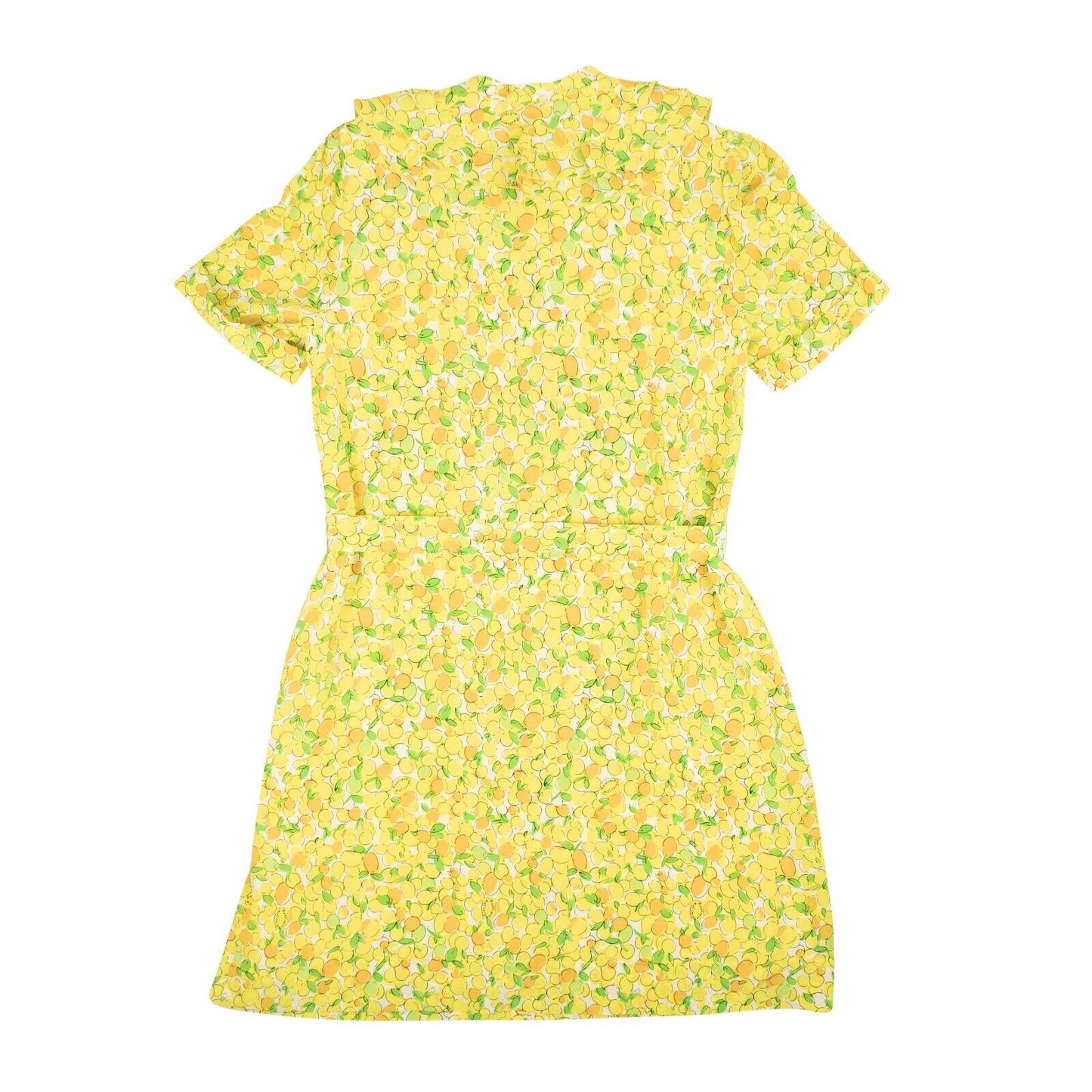 NWT BOUTIQUE MOSCHINO Yellow Lemon Print Silk Ruffle Neck Dress