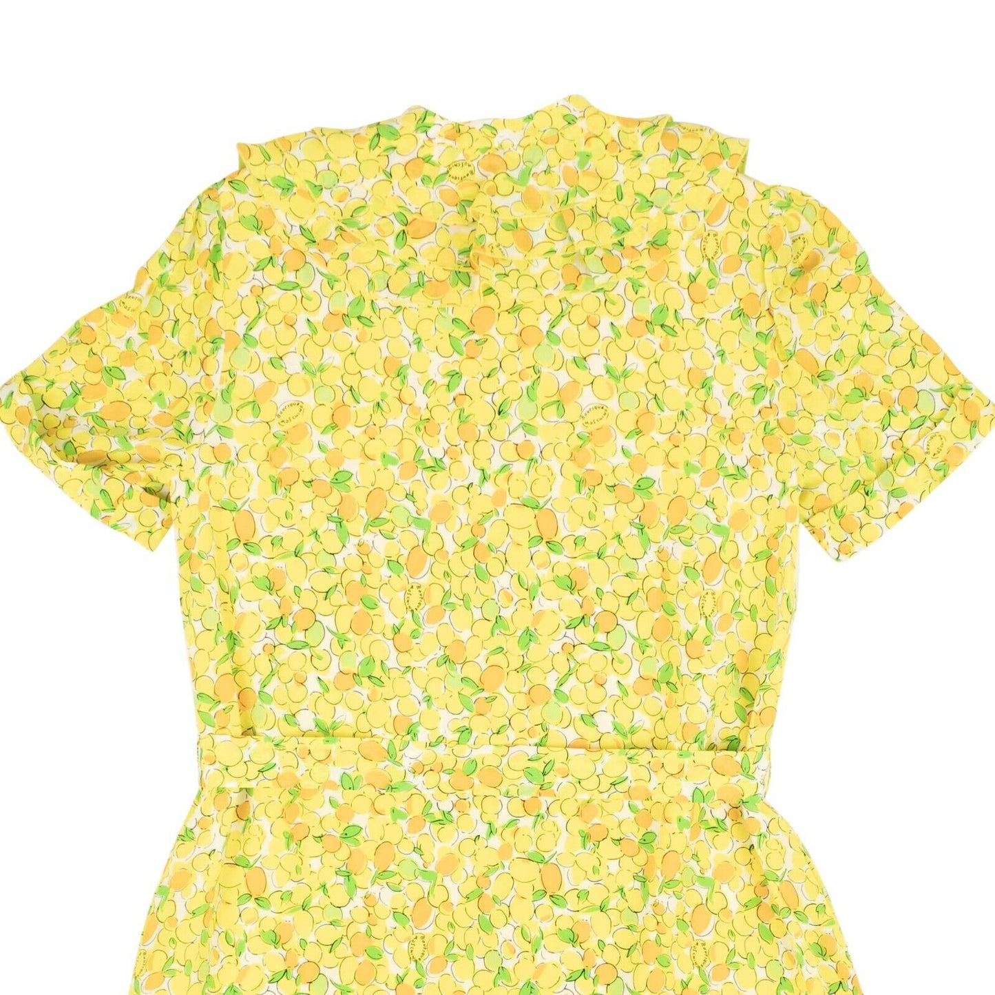 NWT BOUTIQUE MOSCHINO Yellow Lemon Print Silk Ruffle Neck Dress