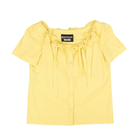 NWT BOUTIQUE MOSCHINO Yellow Bow Accented Show Sleeve Blouse