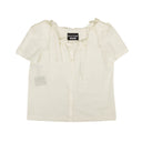 White Bow Accented Short Sleeve Blouse