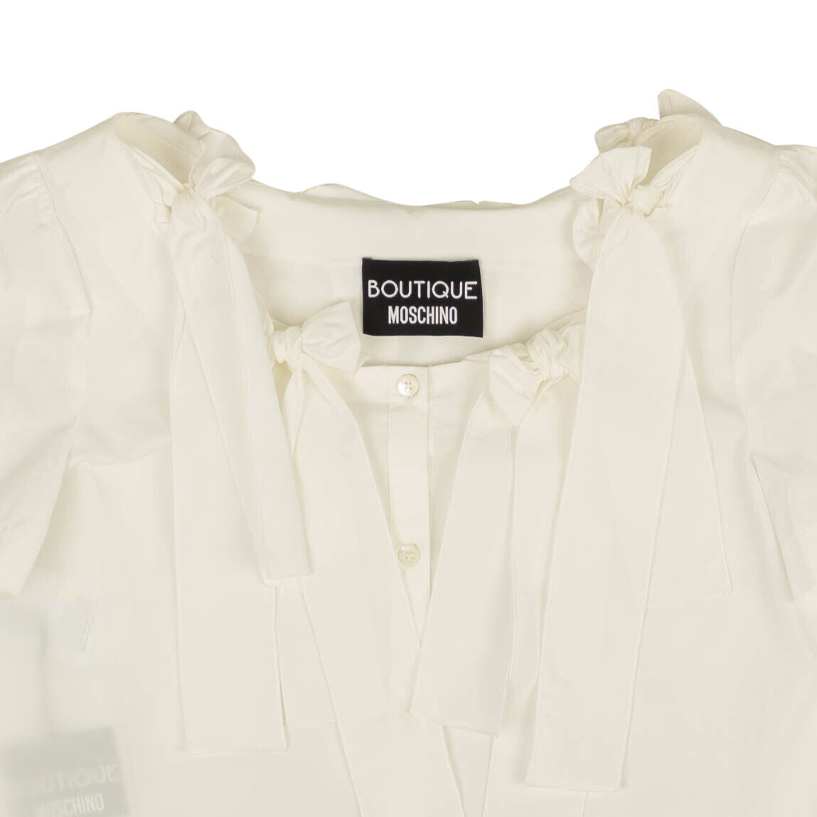 White Bow Accented Short Sleeve Blouse