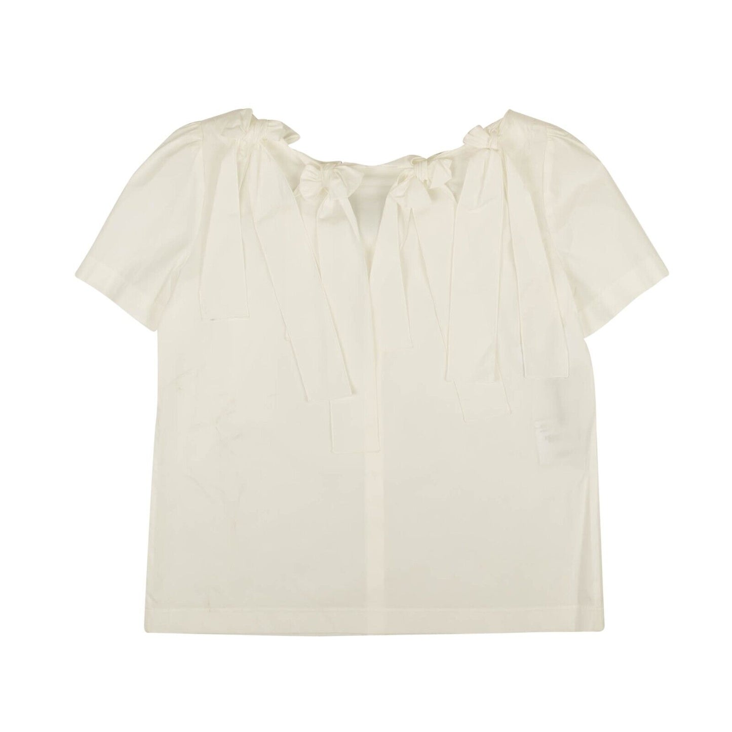 White Bow Accented Short Sleeve Blouse