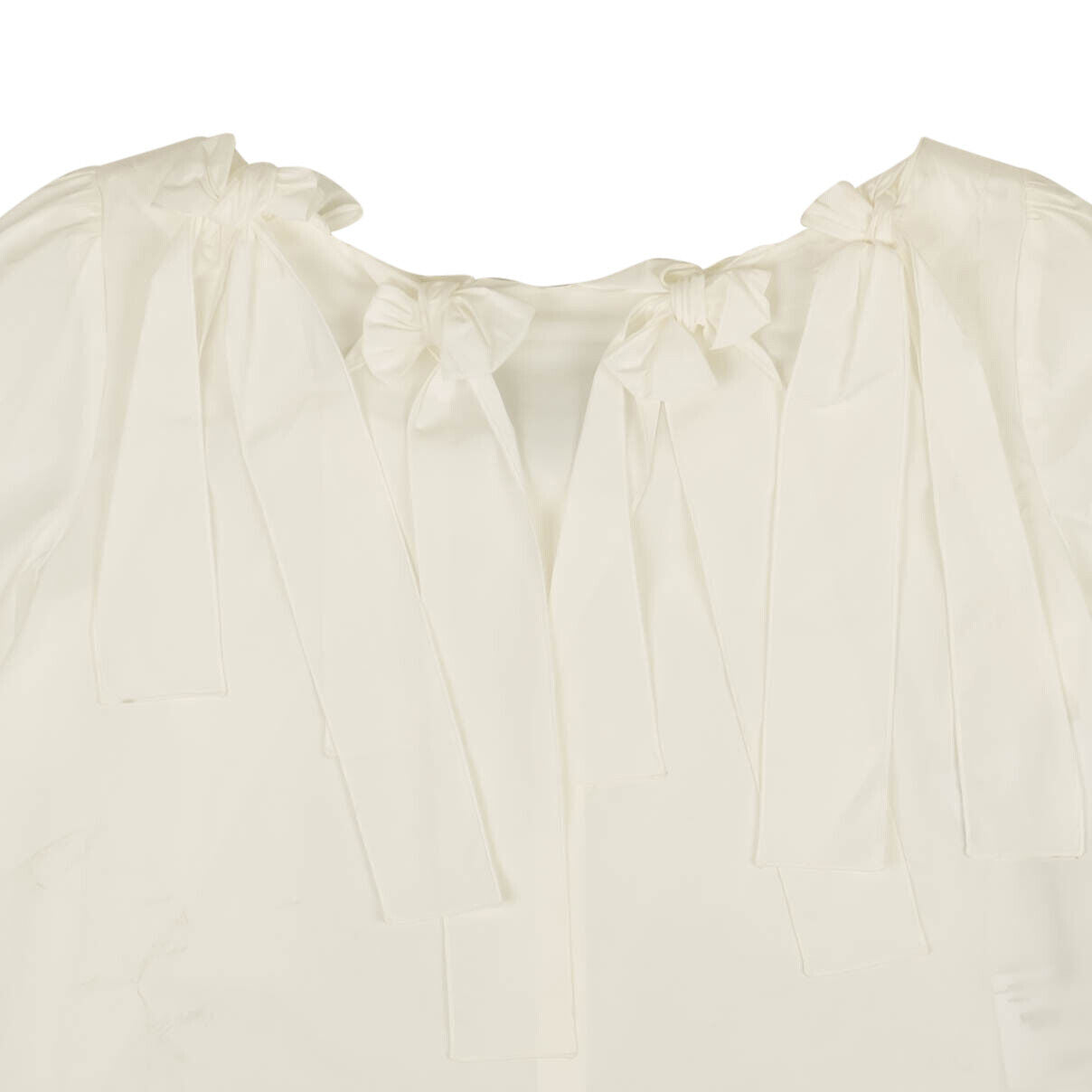 White Bow Accented Short Sleeve Blouse