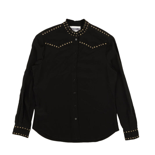 Moschino Couture Silk Blouse With Gold Nailhead Trim - Black
