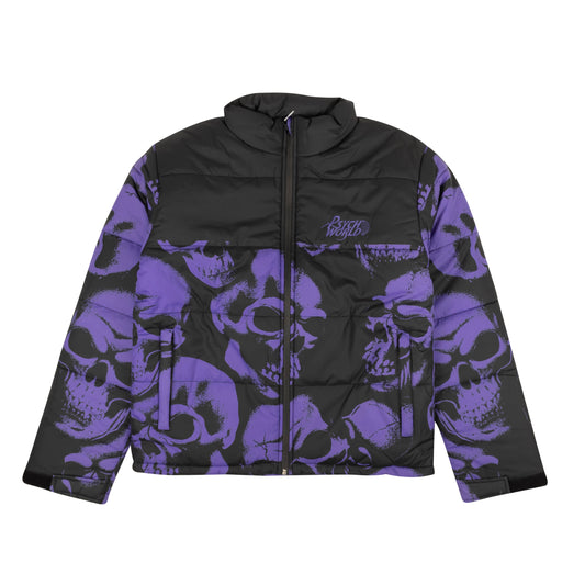 Psychworld Skull Print Puffer - Black/Purple