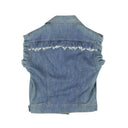 BOUTIQUE MOSCHINO BLUE DENIM EYELET RUFFLE SLEEVELESS VEST