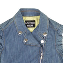 BOUTIQUE MOSCHINO BLUE DENIM EYELET RUFFLE SLEEVELESS VEST