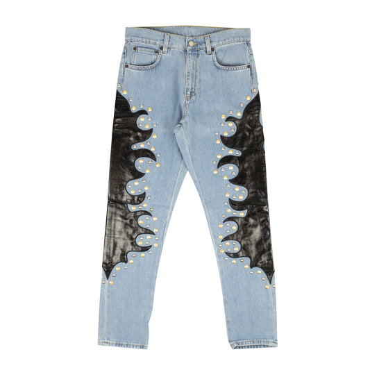Moschino Couture Jeans With Leather Flame Detail - Blue