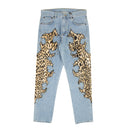 MOSCHINO COUTURE BLUE LEOPARD FLAME DETAIL JEANS