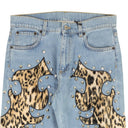 MOSCHINO COUTURE BLUE LEOPARD FLAME DETAIL JEANS