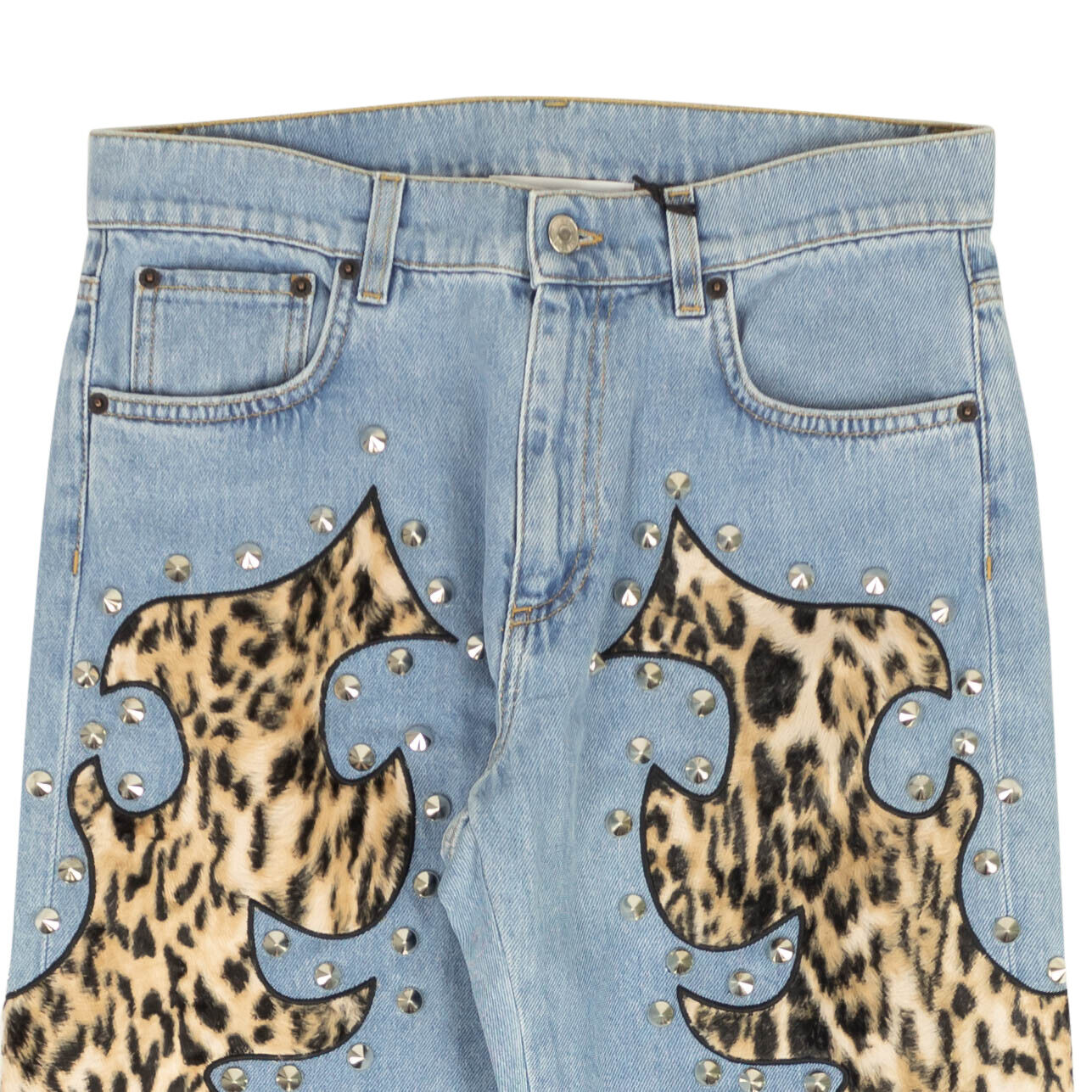 NWT MOSCHINO COUTURE Blue Leopard Flame Detail Jeans