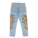 MOSCHINO COUTURE BLUE LEOPARD FLAME DETAIL JEANS