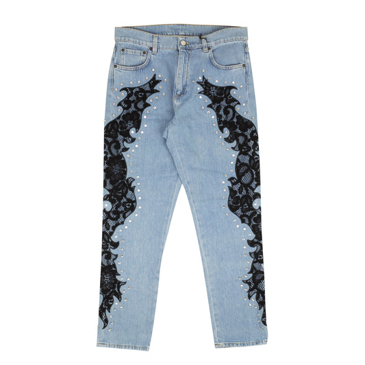 NWT MOSCHINO COUTURE Blue Black Lace Flame Detail Jeans