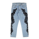 MOSCHINO COUTURE BLUE BLACK LACE FLAME DETAIL JEANS