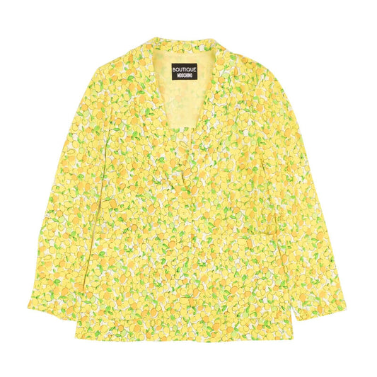 NWT BOUTIQUE MOSCHINO Yellow Lemon Print Silk Blazer Jacket
