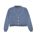 Blue Denim Eyelet Ruffle V-Neck Cardigan