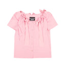 BOUTIQUE MOSCHINO PINK BOW ACCENTED SHORT SLEEVE BLOUSE