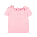BOUTIQUE MOSCHINO PINK BOW ACCENTED SHORT SLEEVE BLOUSE