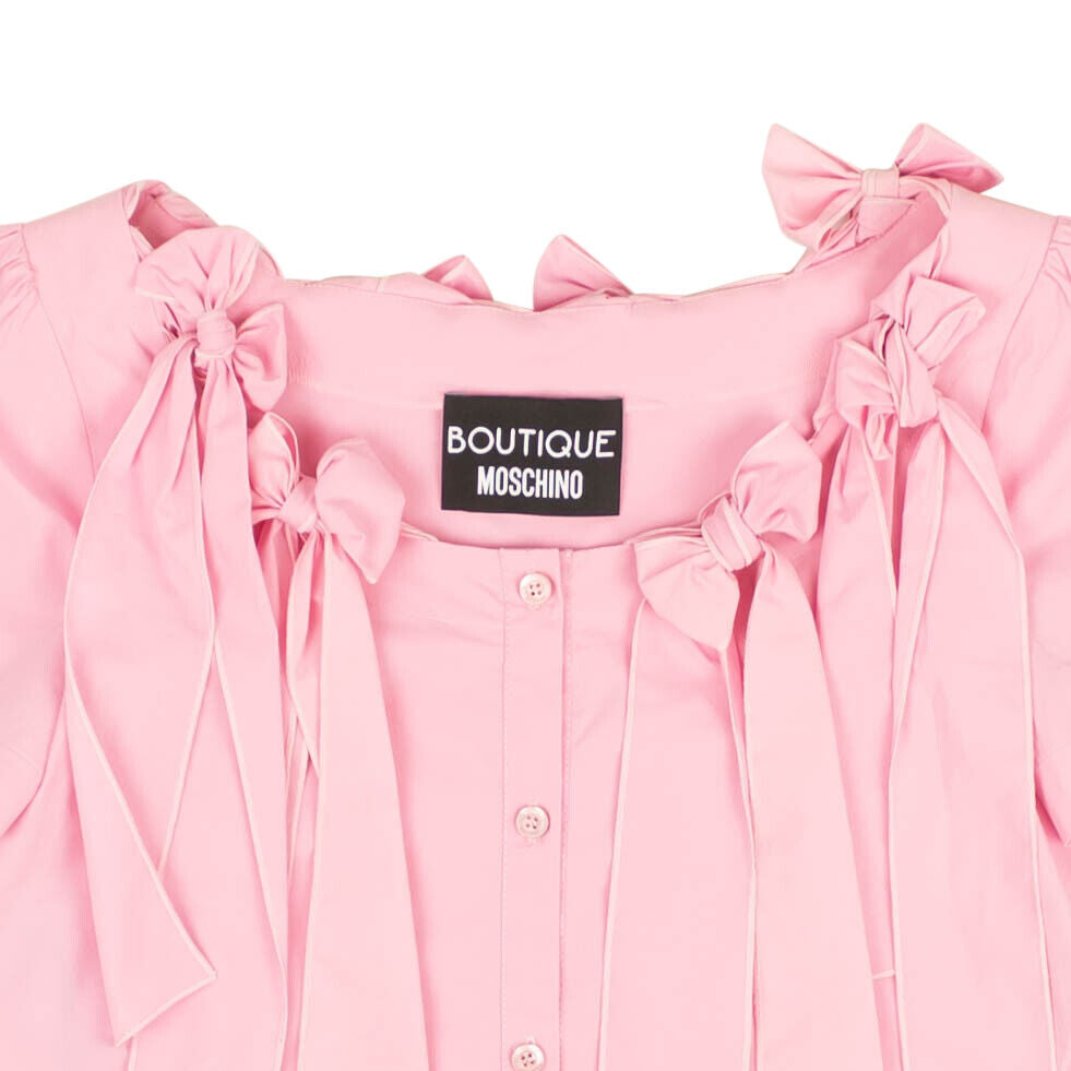 NWT BOUTIQUE MOSCHINO Pink Bow Accented Short Sleeve Blouse