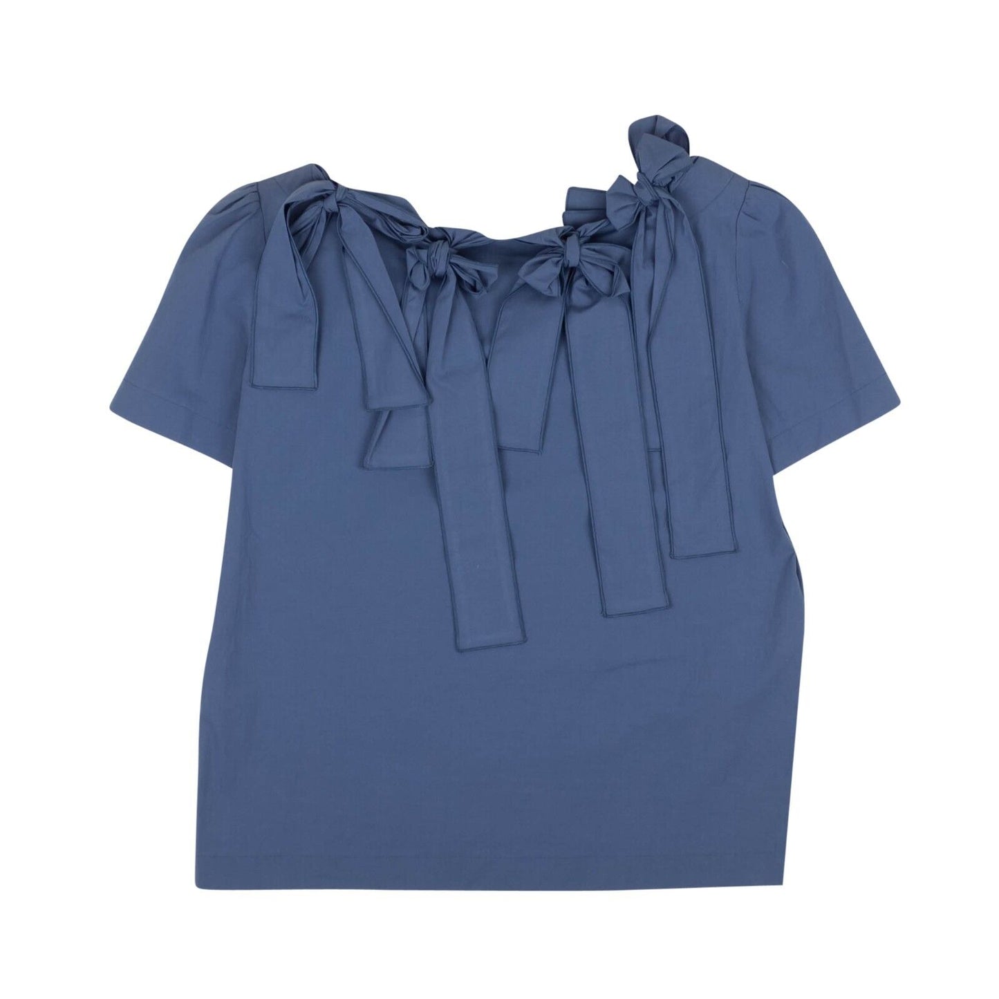 NWT BOUTIQUE MOSCHINO Blue Bow Accented Short Sleeve Blouse