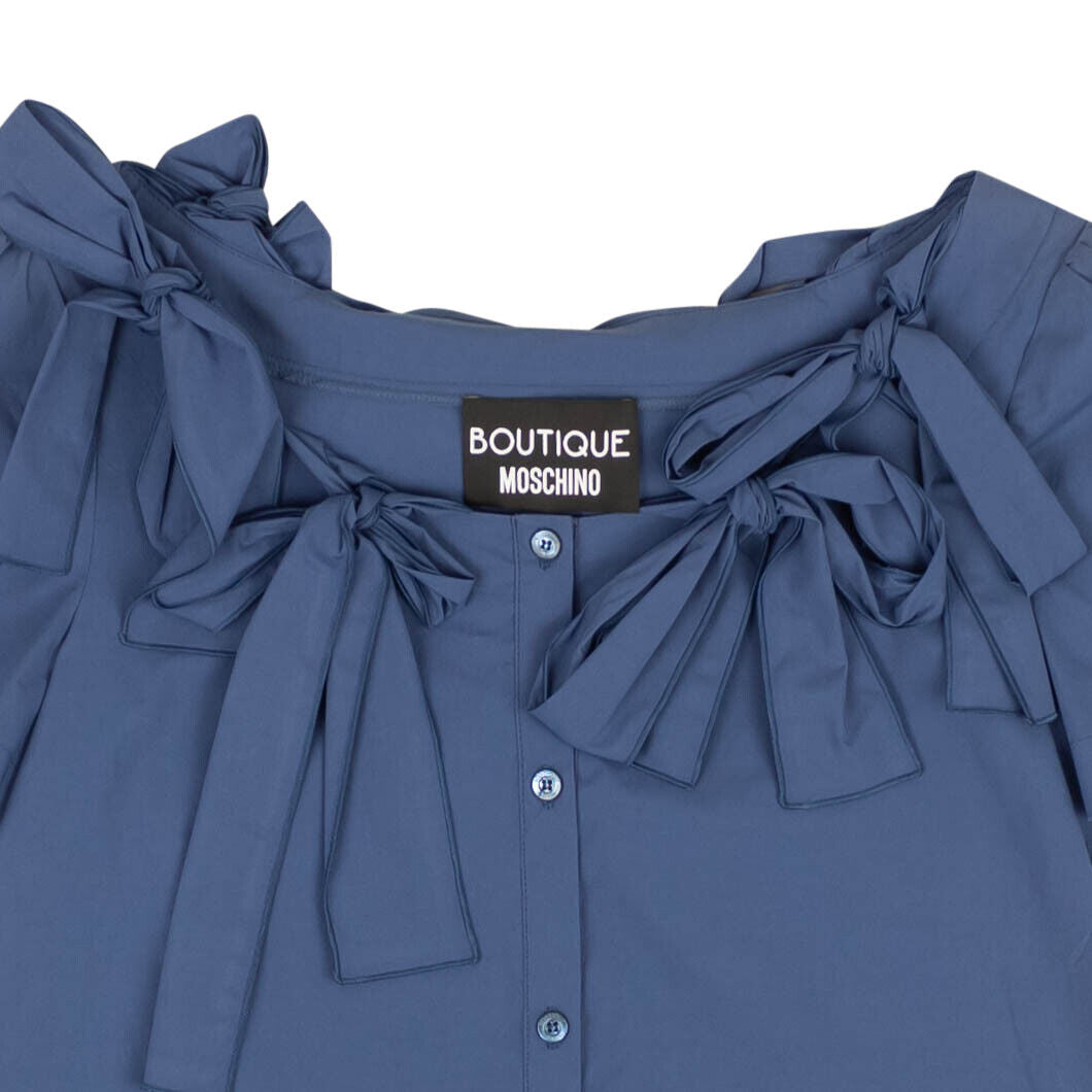 NWT BOUTIQUE MOSCHINO Blue Bow Accented Short Sleeve Blouse