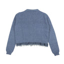 Blue Denim Eyelet Ruffle V-Neck Cardigan