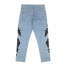 MOSCHINO COUTURE BLUE BLACK LACE FLAME DETAIL JEANS