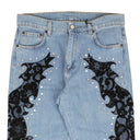 MOSCHINO COUTURE BLUE BLACK LACE FLAME DETAIL JEANS