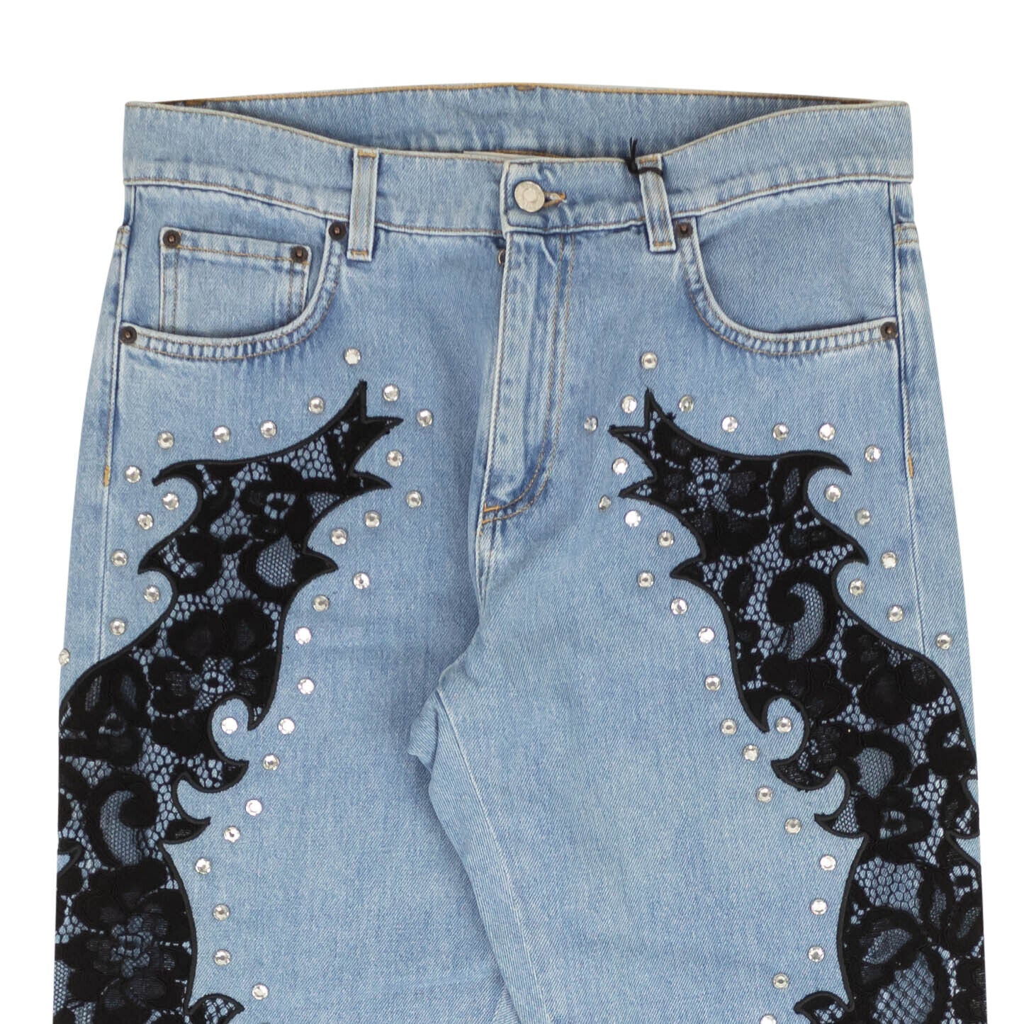 NWT MOSCHINO COUTURE Blue Black Lace Flame Detail Jeans