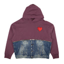 Purple And Denim Horizontal Zipper Hoodie