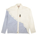 White And Blue Striped Asymmetrical Ruffle Shirt