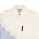White And Blue Striped Asymmetrical Ruffle Shirt