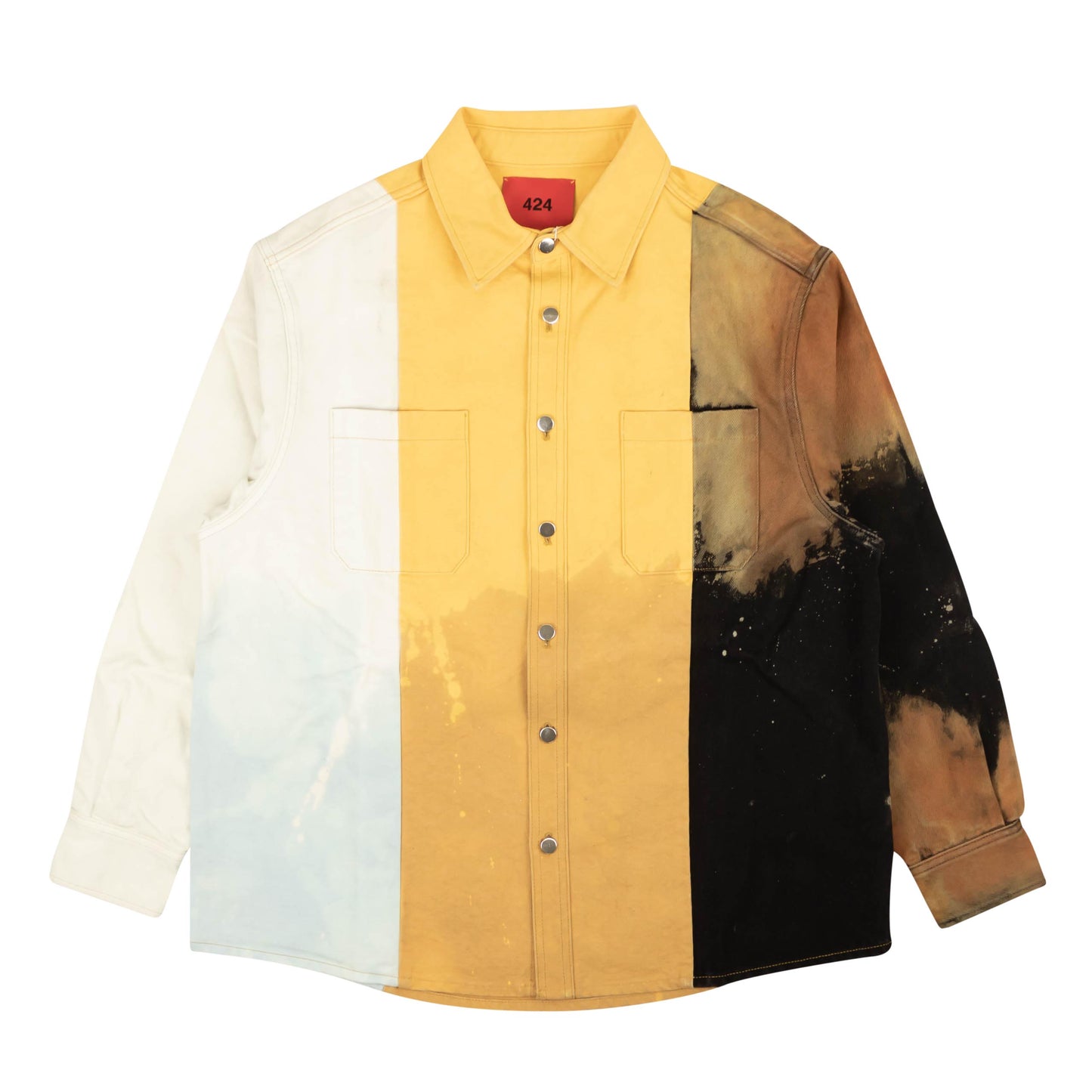 424 On Fairfax Oversized Color Block Denim Shirt - Yellow/Brown