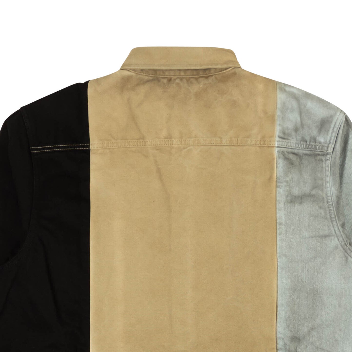 424 On Fairfax Oversized Colorblock Denim Shirt - Gray/Black/Brown