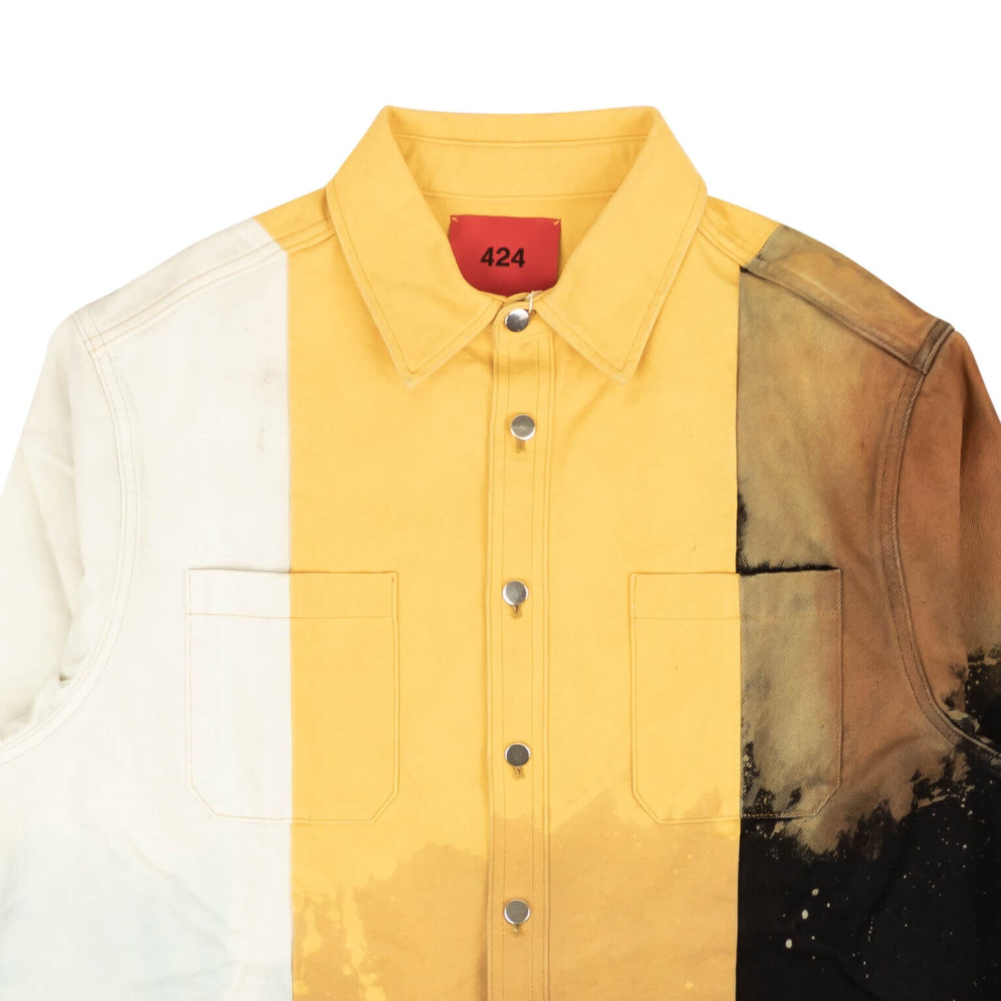 424 On Fairfax Oversized Color Block Denim Shirt - Yellow/Brown