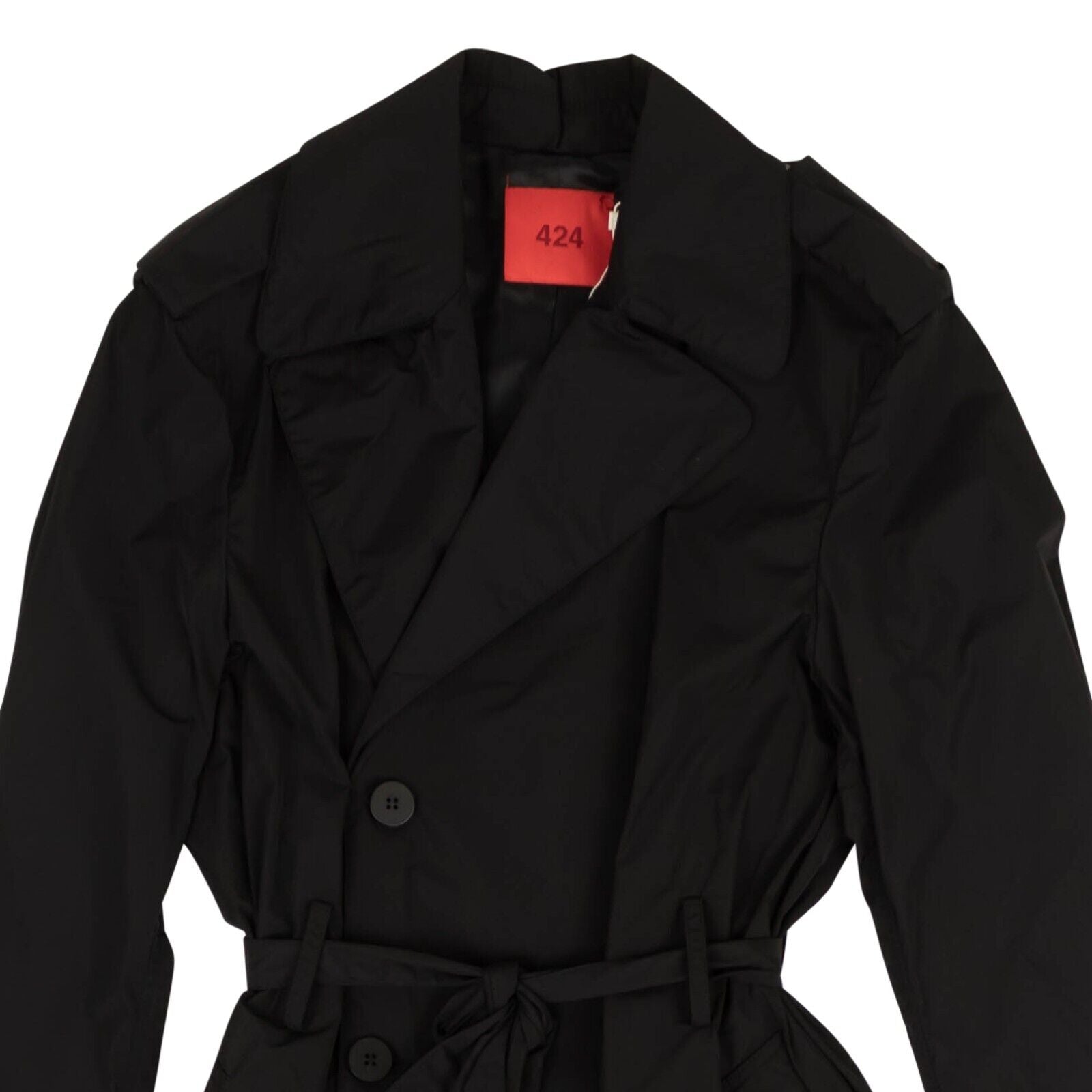 424 On Fairfax Long Wool Blend Trench Coat - Black