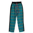 Blue Silk Plaid Straight Leg Track Pants