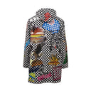 Black And White Checkered Sticker Design Parka Coat
