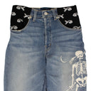 Lost Daze Indigo Skeleton Moon Crop Flared Jeans - Blue