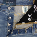 Lost Daze Indigo Skeleton Moon Crop Flared Jeans - Blue