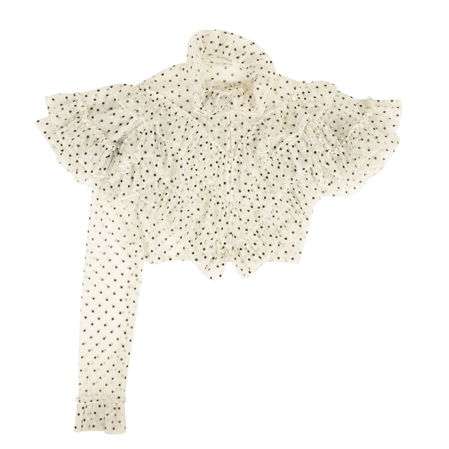 Rodarte Flocked Tulle One Sleeve Crop Top - White/Black